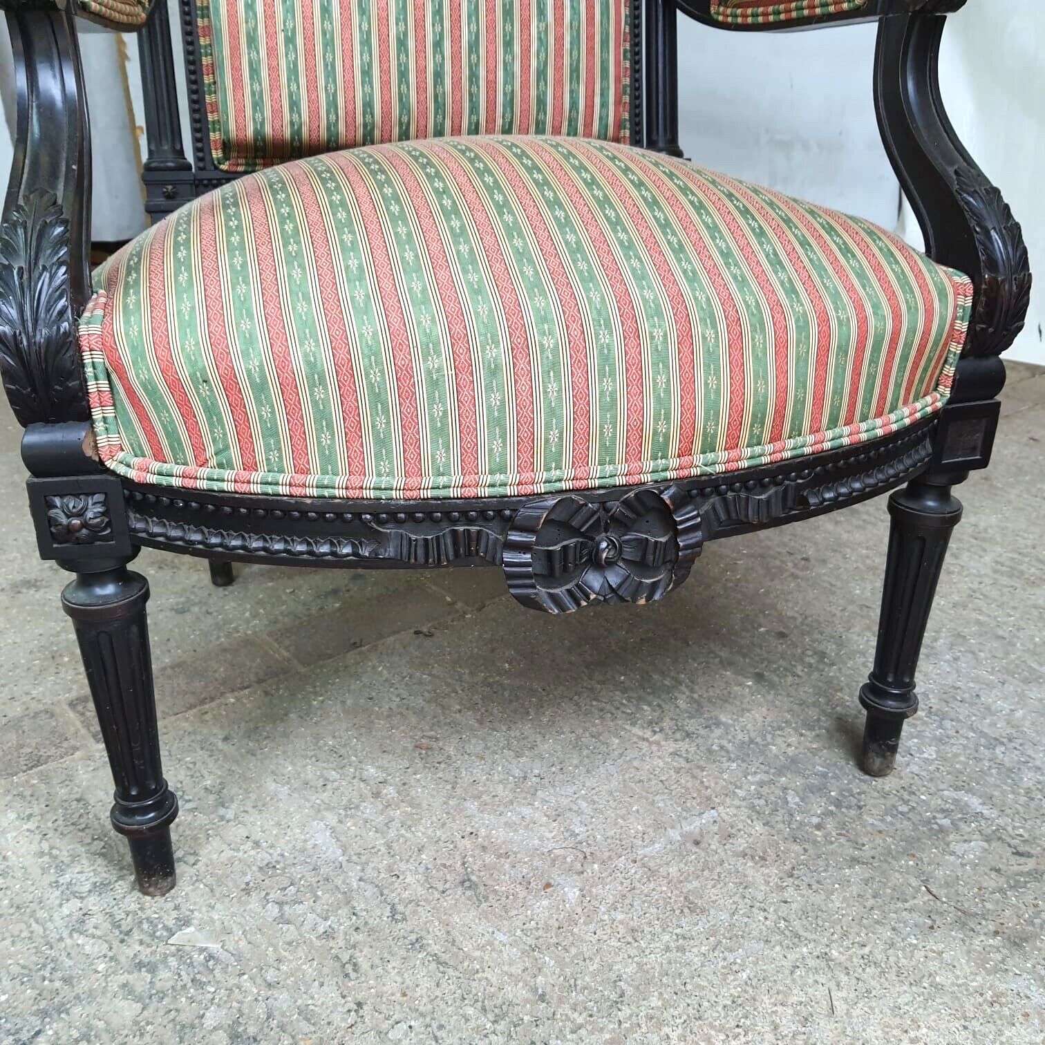 Antique Victorian Ebonised Open Armchair Deep Sprung Carved photo buy