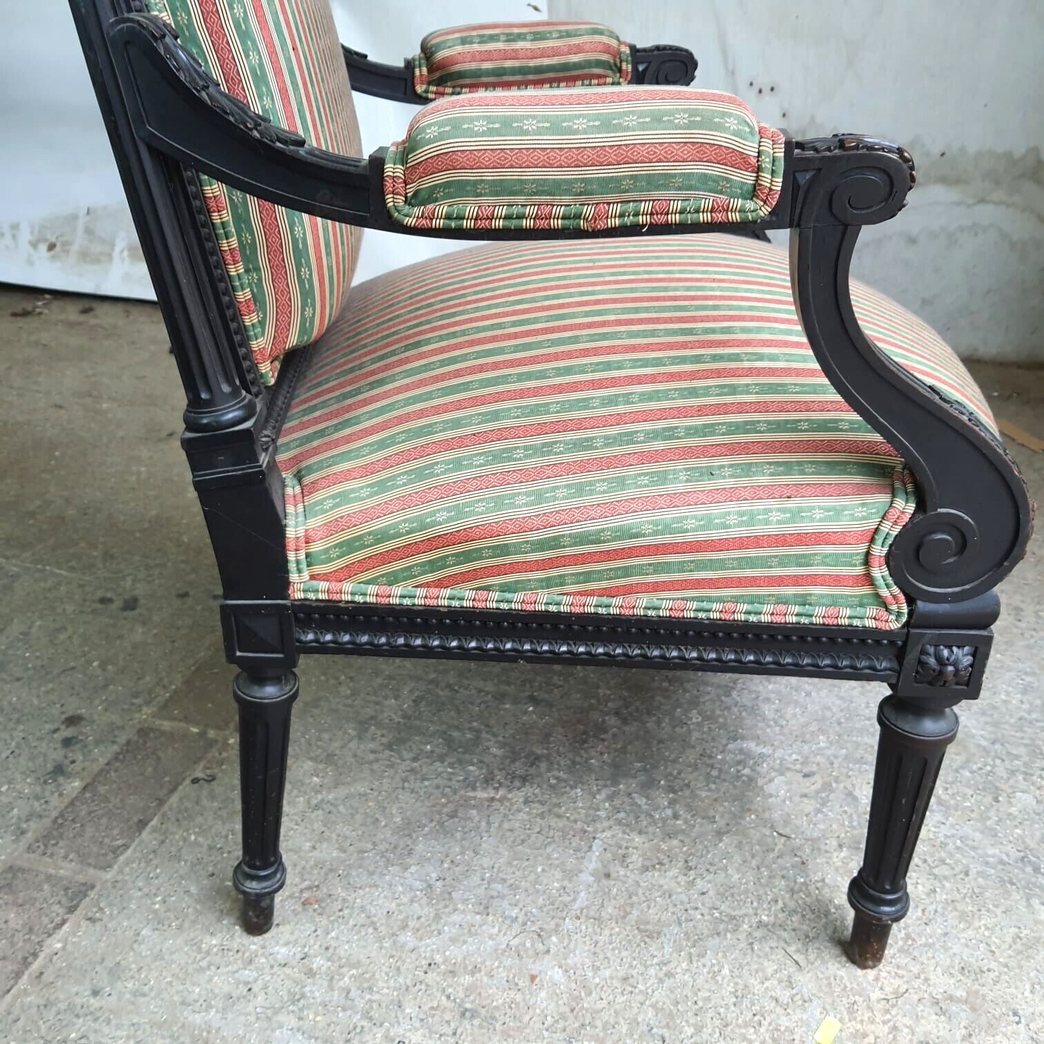 photo furniture Antique Victorian Ebonised Open Armchair Deep Sprung Carved