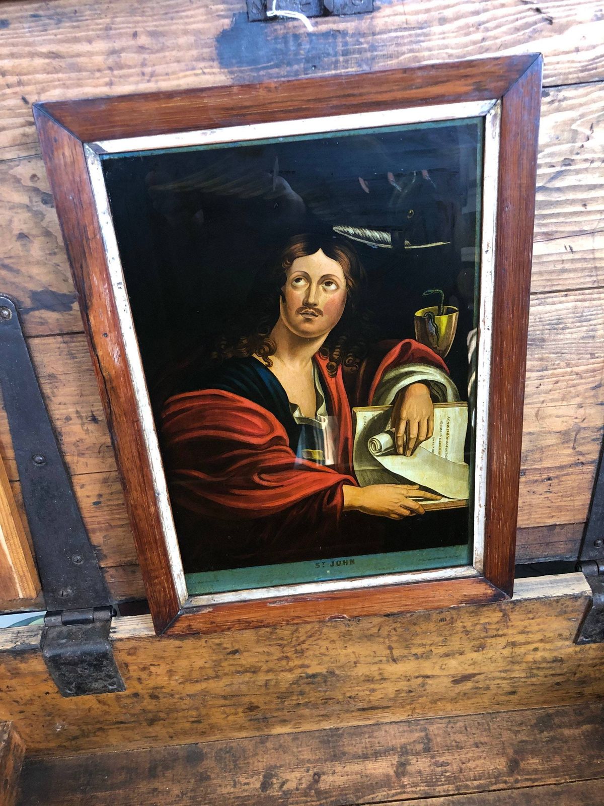James Bateman Eglomise Reverse Glass Painted Mezzotint By James Bateman In Antique Wood Picture Frame