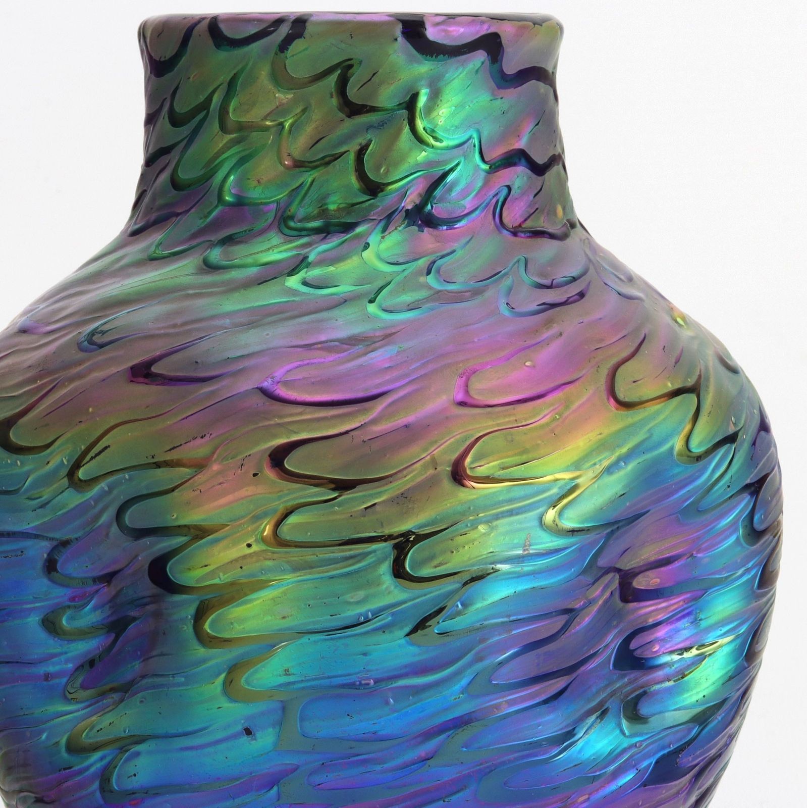 Iridescent Kralik Cobalt Blue Glass Vase In Fish Scales Décor C1900 photo furniture