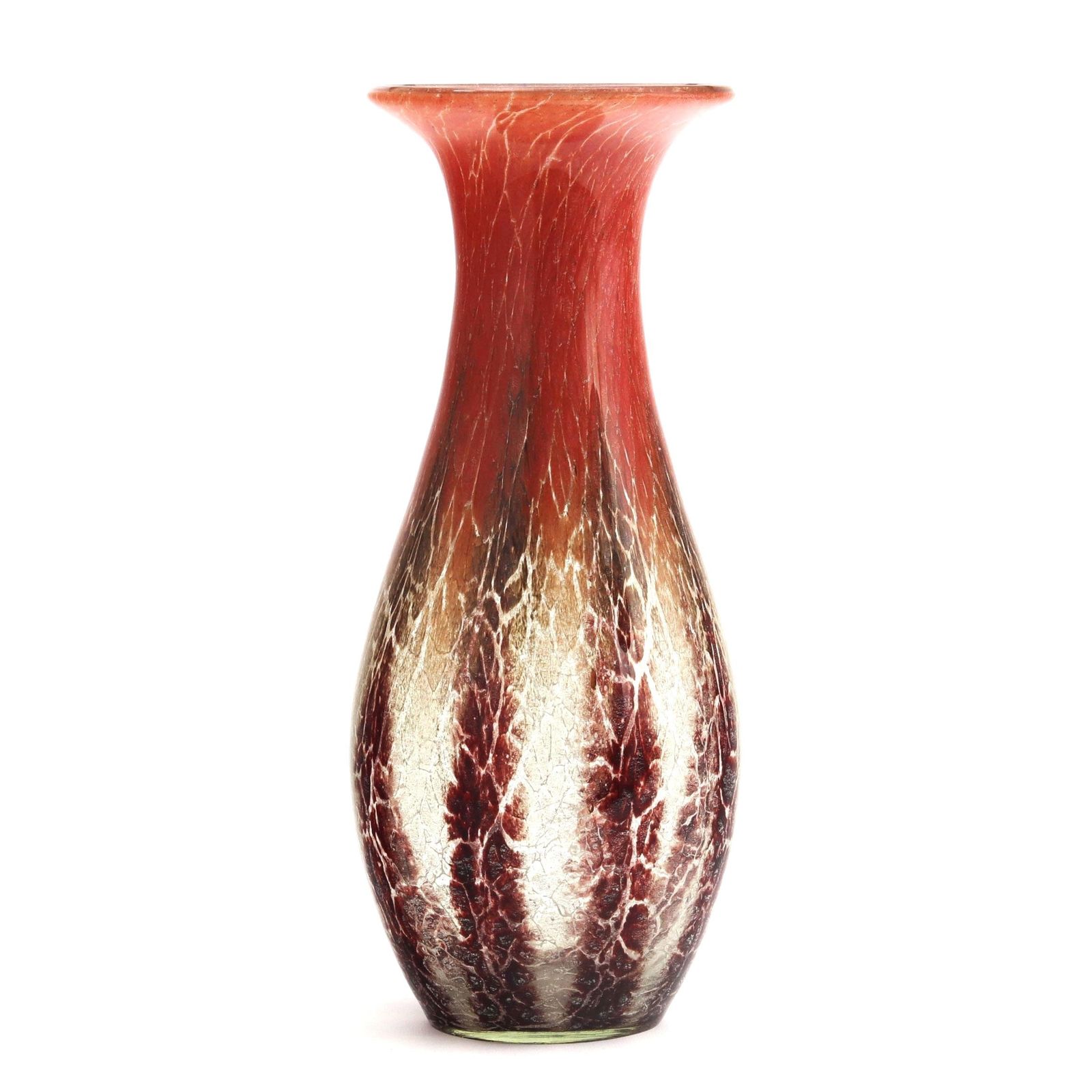 Wmf Art Deco Tall Ikora Red Skittle Glass Vase By Karl Wiedmann C1930s
