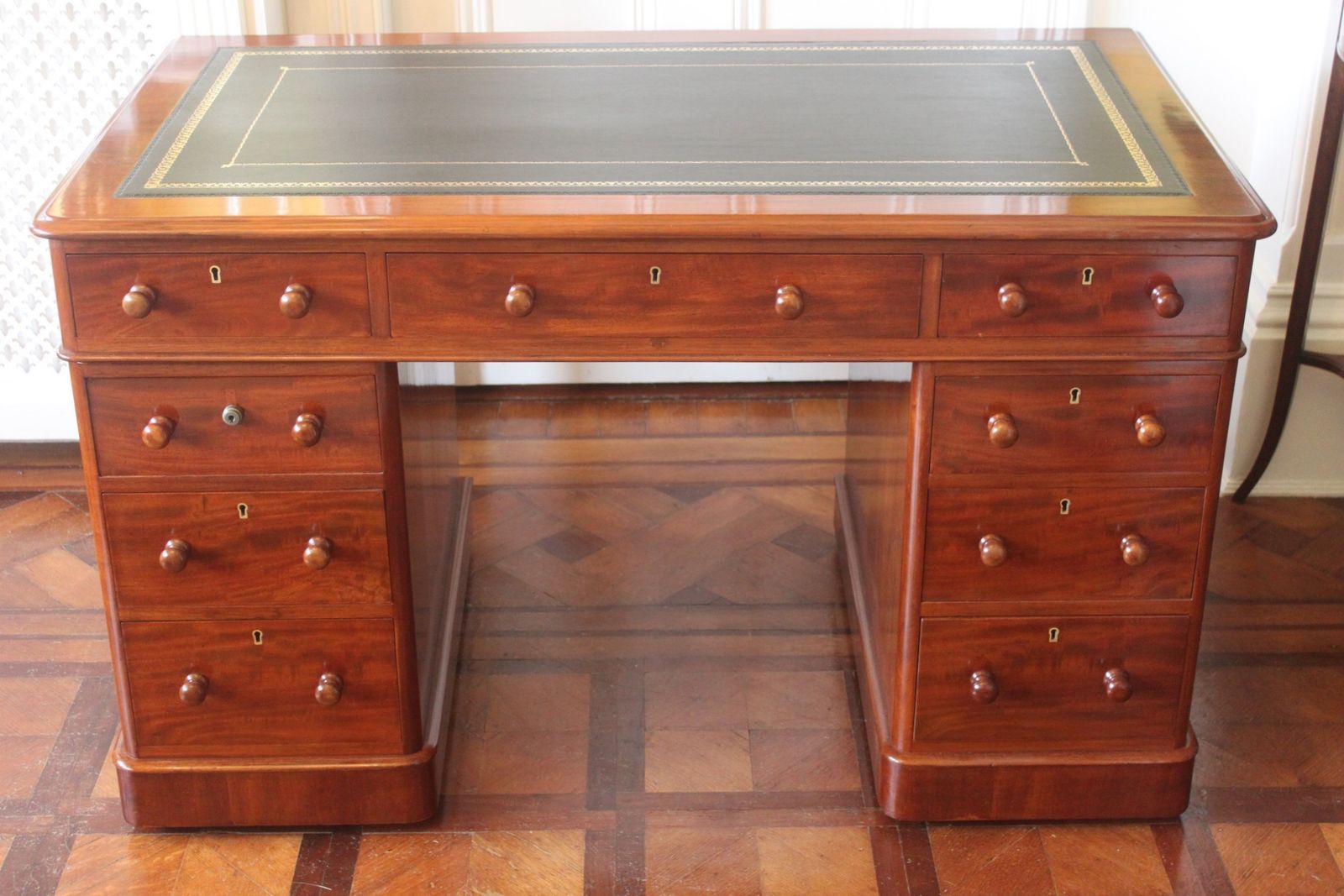 Victorian Mahogany Pedestal Desk By Edwards & Roberts photo furniture