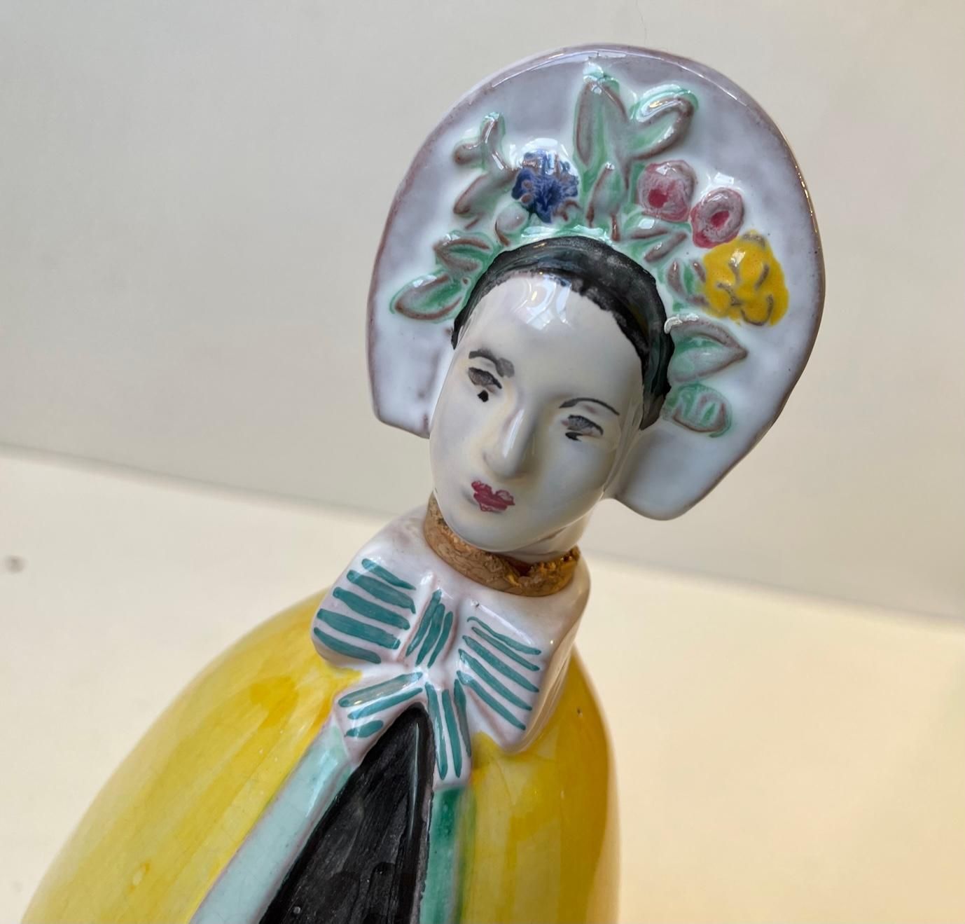 Hand Painted Dressed Woman Decanter By Johgus Bornholm, 1950s photo Home Decor