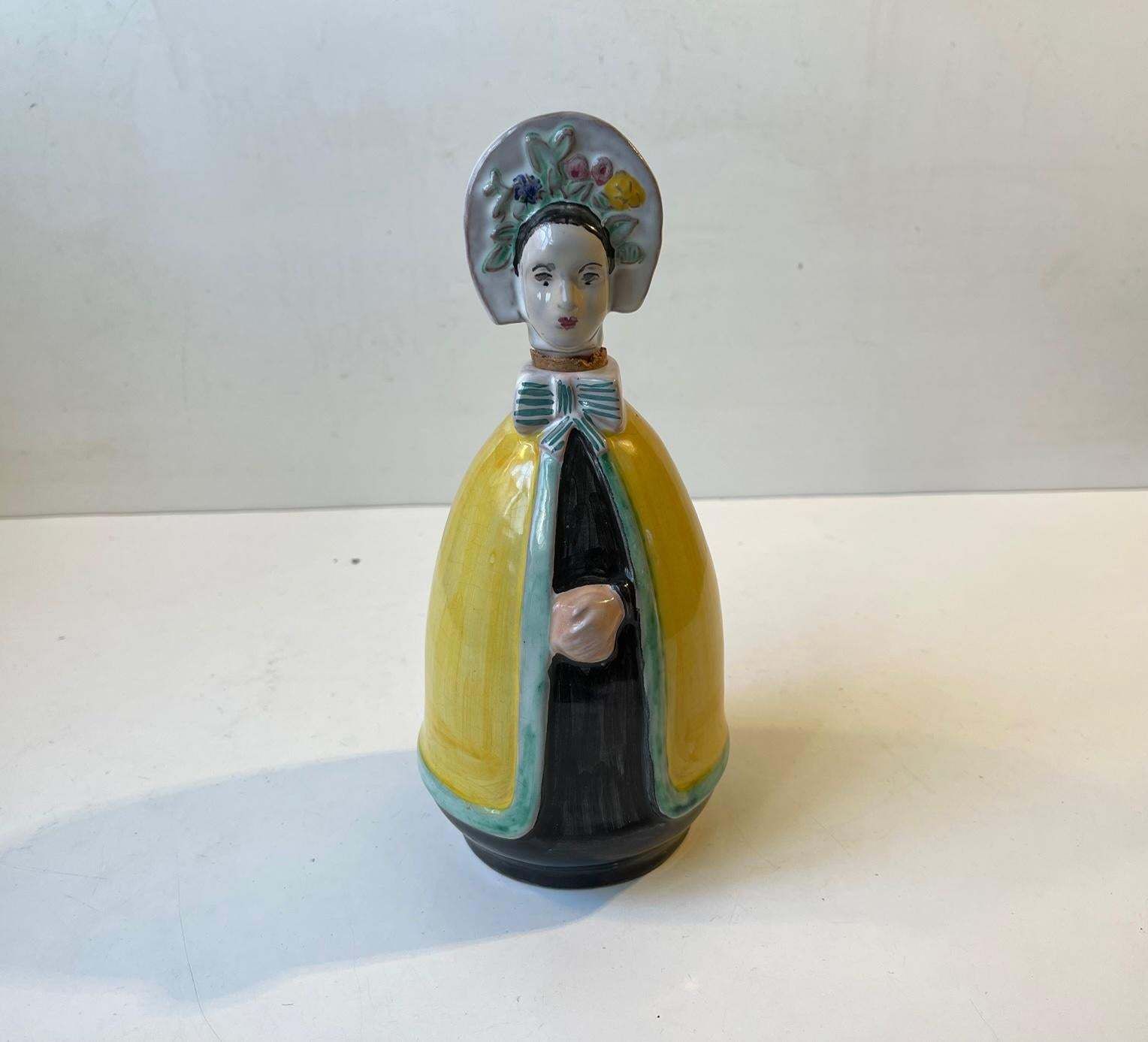 photo for sale Hand Painted Dressed Woman Decanter By Johgus Bornholm, 1950s