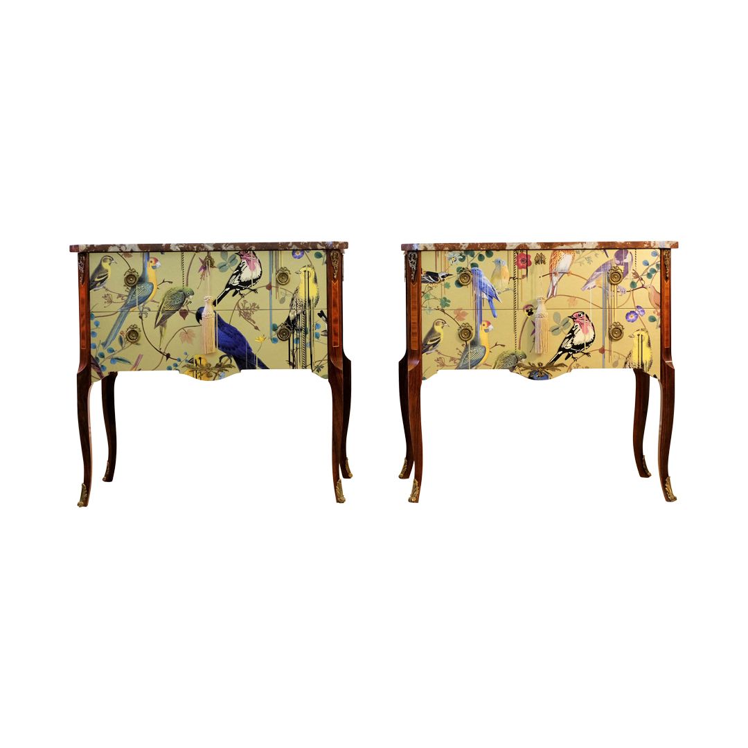 Classic Gustavian Louis XV Style Chests With Christian Lacroix Design   Pair