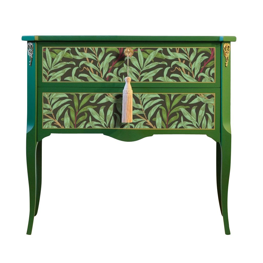 Gustavian Style Commode With Green Floral Design And Matching Painted Marble Top
