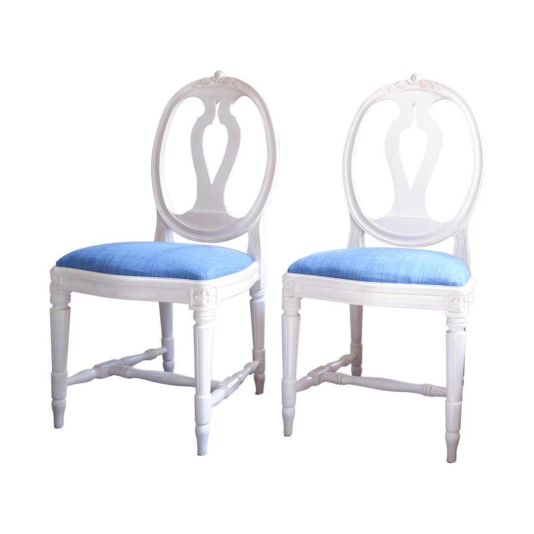 Pair Of Gustavian Rose Carved Chairs With Single Carved Rose Detailing photo Furniture