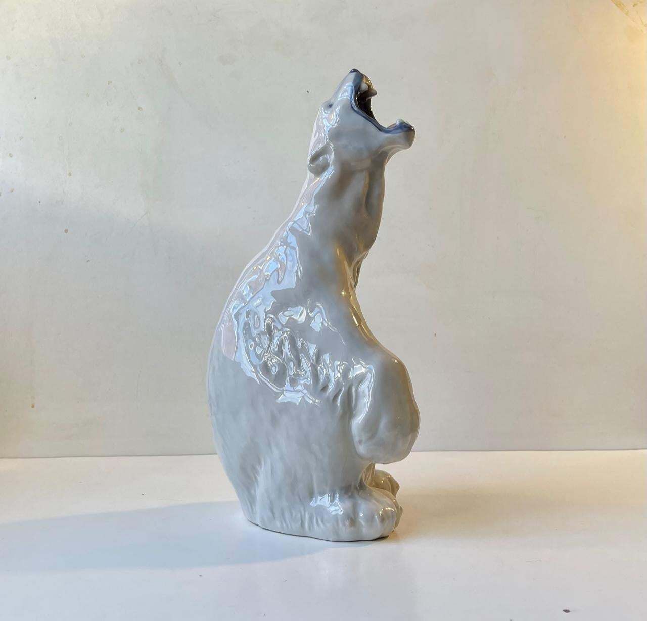 Royal Copenhagen Large Roaring Porcelain Polar Bear No. 502 By C. F. Liisberg photo for sale