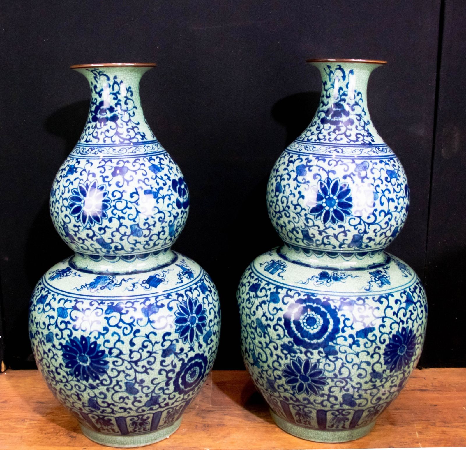 Pair Blue And White Porcelain Vases   Ming Double Gourd Urns