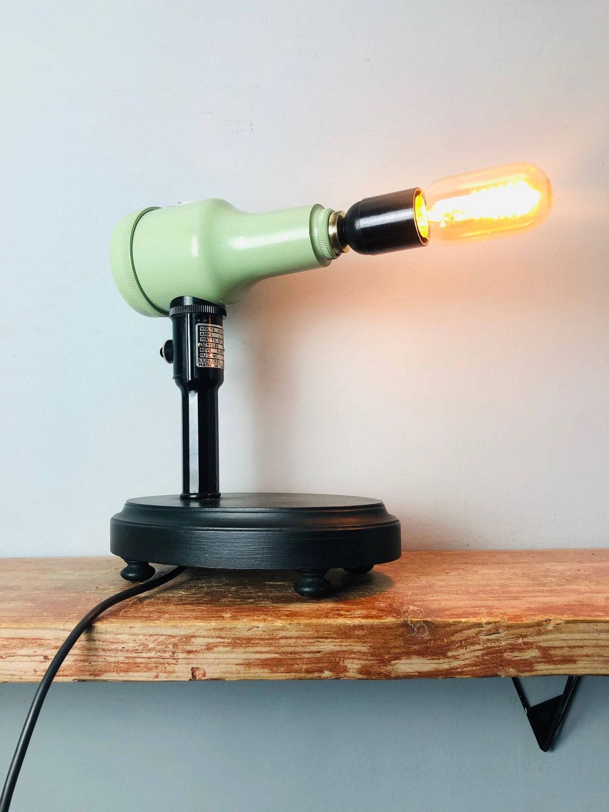 Industrial Bylock Retro Hairdryer Lamp Converted Pat Tested Hairdressers Beauty Dressing Table Salon Mint Green Lighting photo 120.0