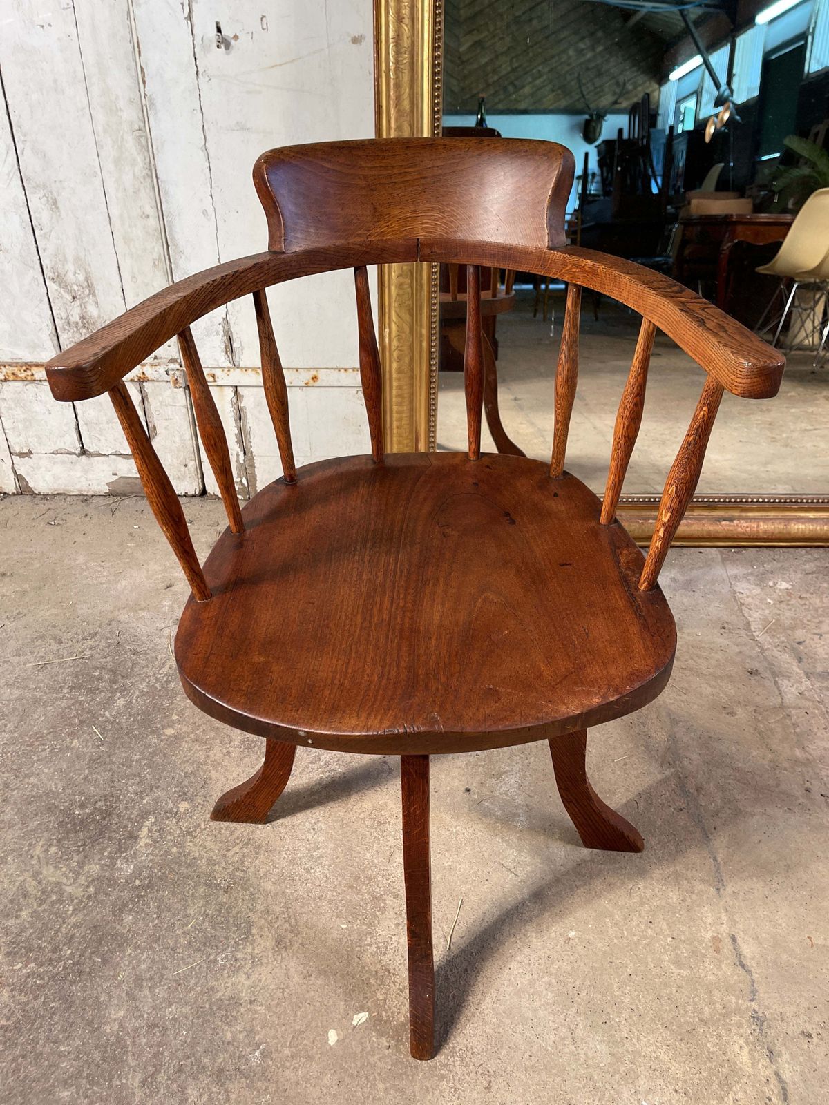 Antique English Elm Captains Desk Chair Circa 1900 photo buy