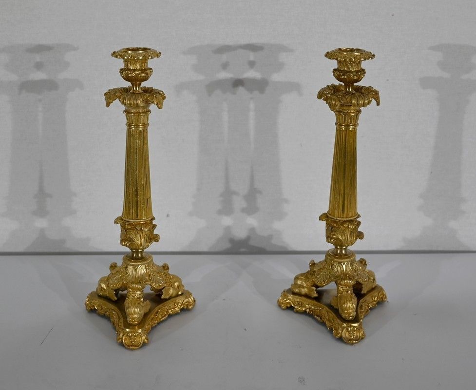 Pair Of Bronze Candlesticks, Restoration Period   Early 19th Century