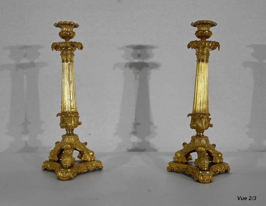 1330.76 Pair Of Bronze Candlesticks, Restoration Period   Early 19th Century photo