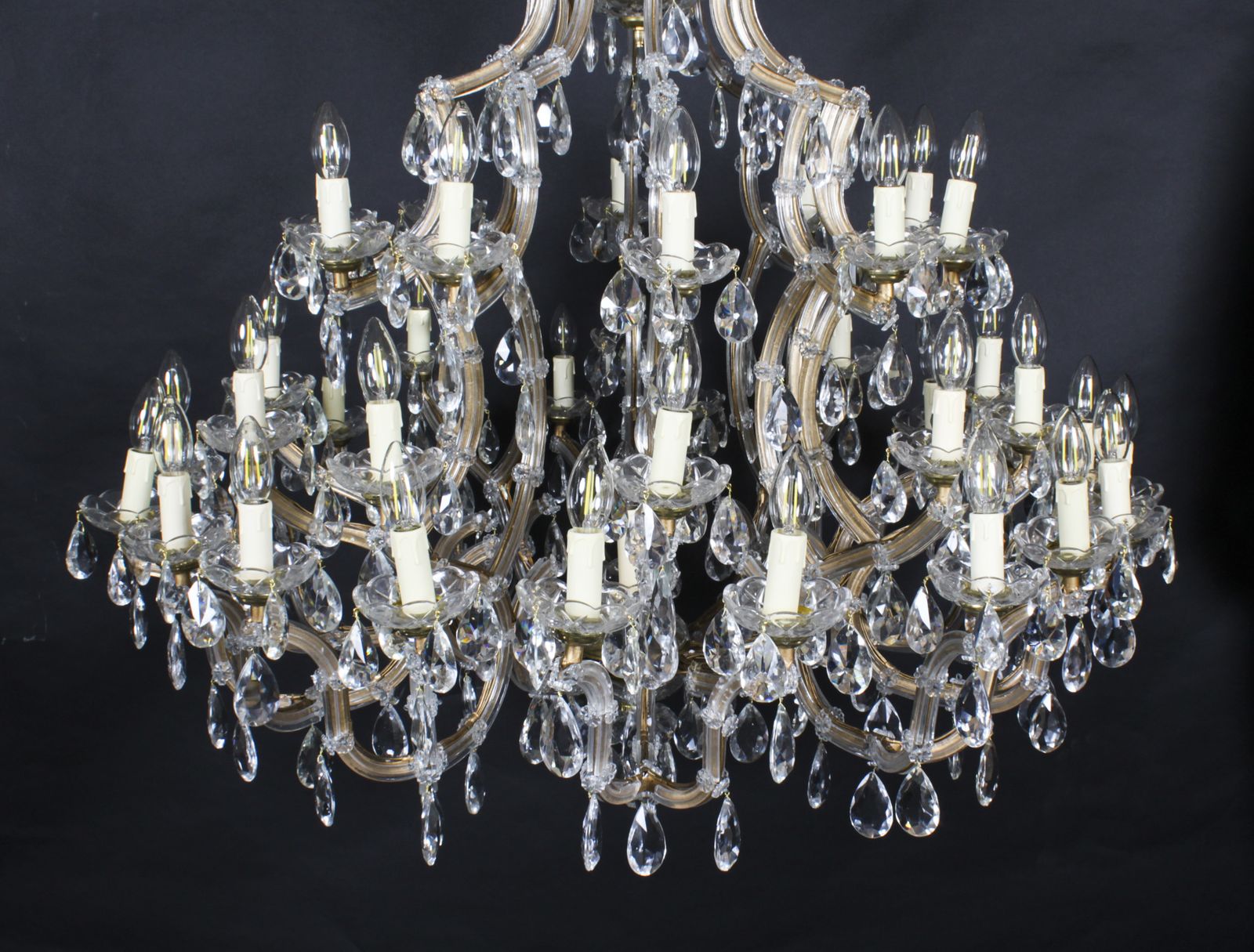 Antique Pair English 41 Light Ballroom Crystal Chandeliers C1920 photo Lighting
