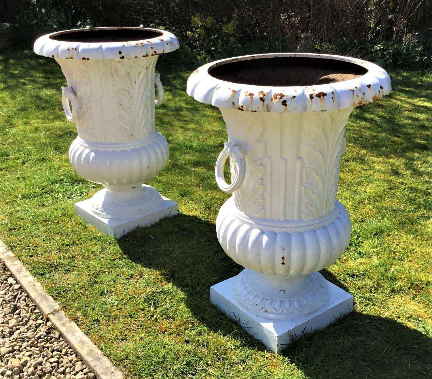 C19th Large Cast Iron Garden Urns photo Garden Decor