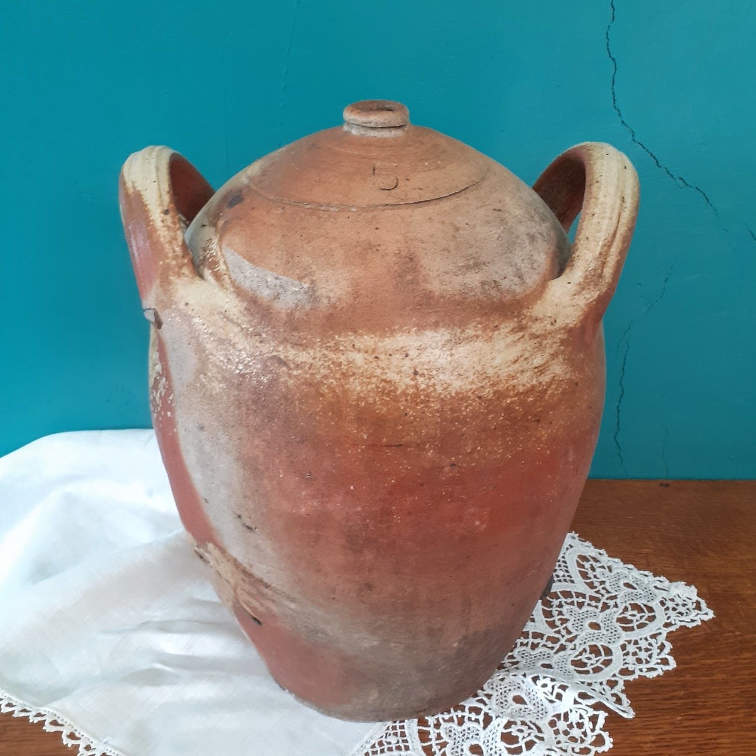 Antique French Puisaye Glazed Earthenware Wine Jug