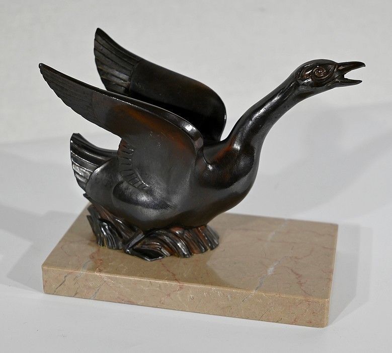Pair Of Bookends, Swans In Patinated Metal On Marble   1930/1940 photo buy