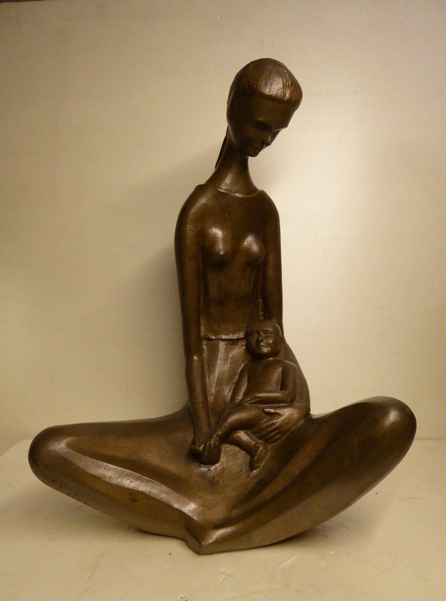 Seated Mother With Child, 1970s, Bronze photo buy