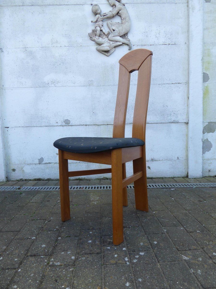 High Back Blond Oak Wooden Chairs, 1980s, Set Of 6 photo Furniture