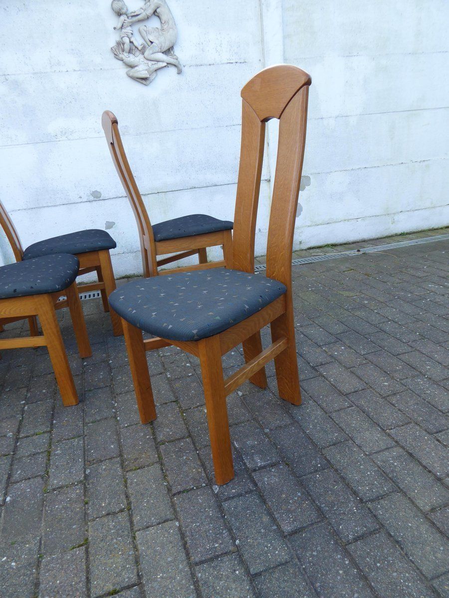 High Back Blond Oak Wooden Chairs, 1980s, Set Of 6 photo buy