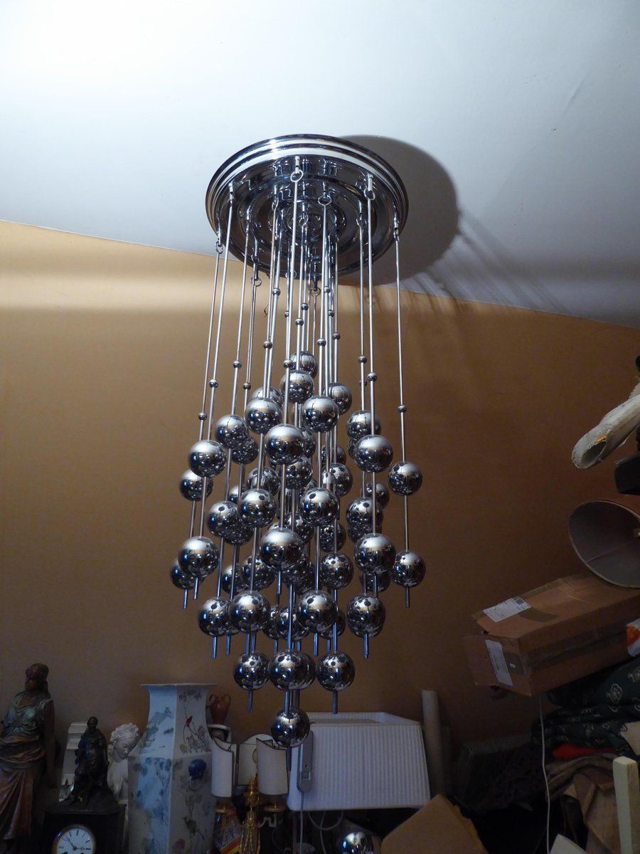 Large Chrome Plated Luber Ball Chandelier By Verner Panton For J. Lüber Ag photo 7599.96
