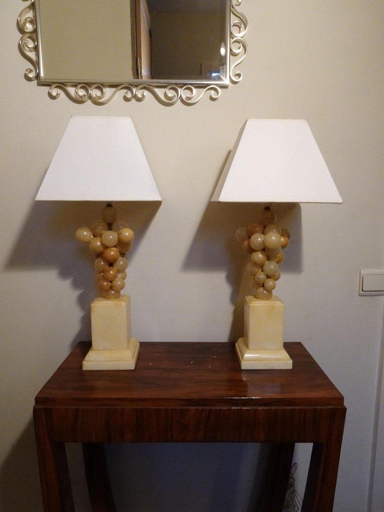 Belgium Lacquered Alabaster Grapes Table Lamps By Freddy Rensonnet, 1970s, Set Of 2 photo vintage