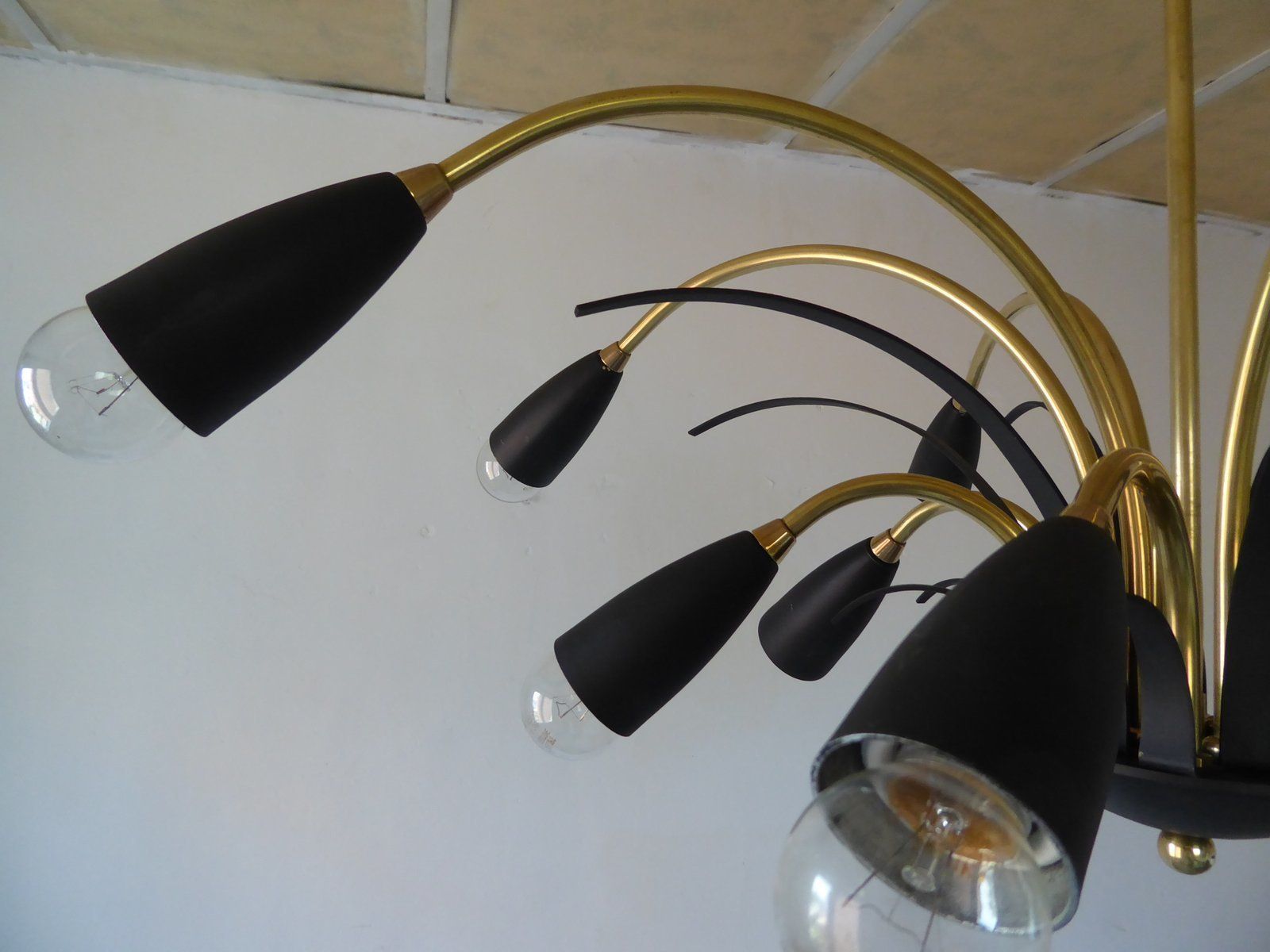 Italian Black Sputnik Spider Ceiling Lamp From Stilnovo, 1950s photo for sale