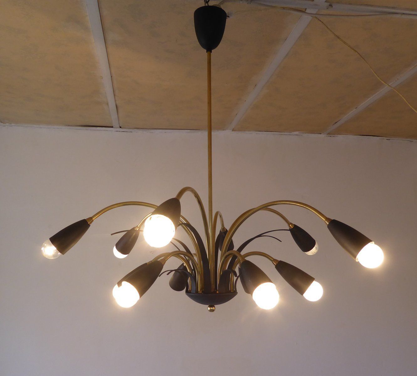 Italian Black Sputnik Spider Ceiling Lamp From Stilnovo, 1950s photo vintage