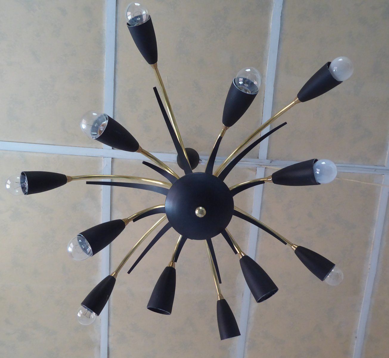 photo for sale Italian Black Sputnik Spider Ceiling Lamp From Stilnovo, 1950s