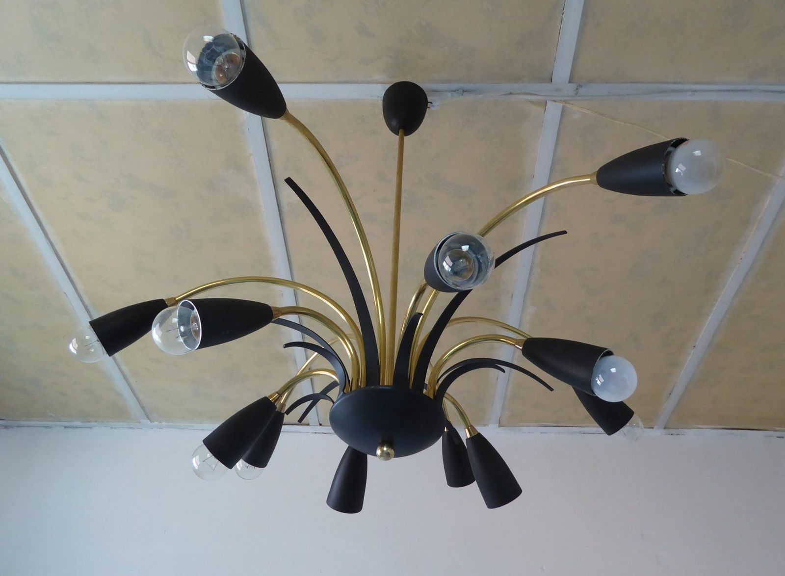 Lighting Italian Black Sputnik Spider Ceiling Lamp From Stilnovo, 1950s photo
