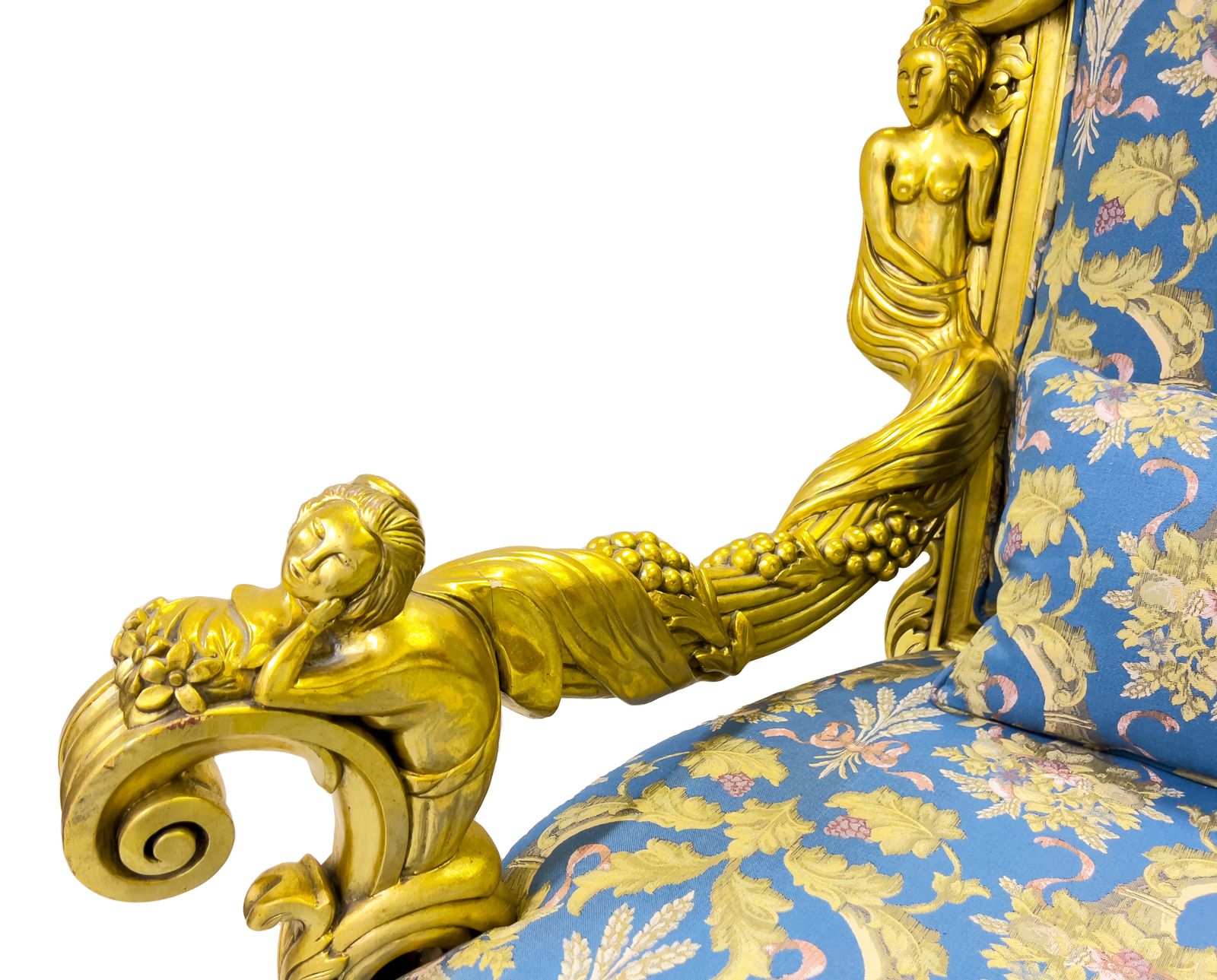 Piece Unique Large Carved Gilt Wood Arm Chair photo for sale