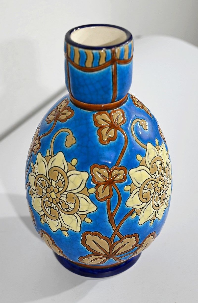 Small Vase Decorated With Flowers In Longwy Enamels   Early 20th Century photo furniture