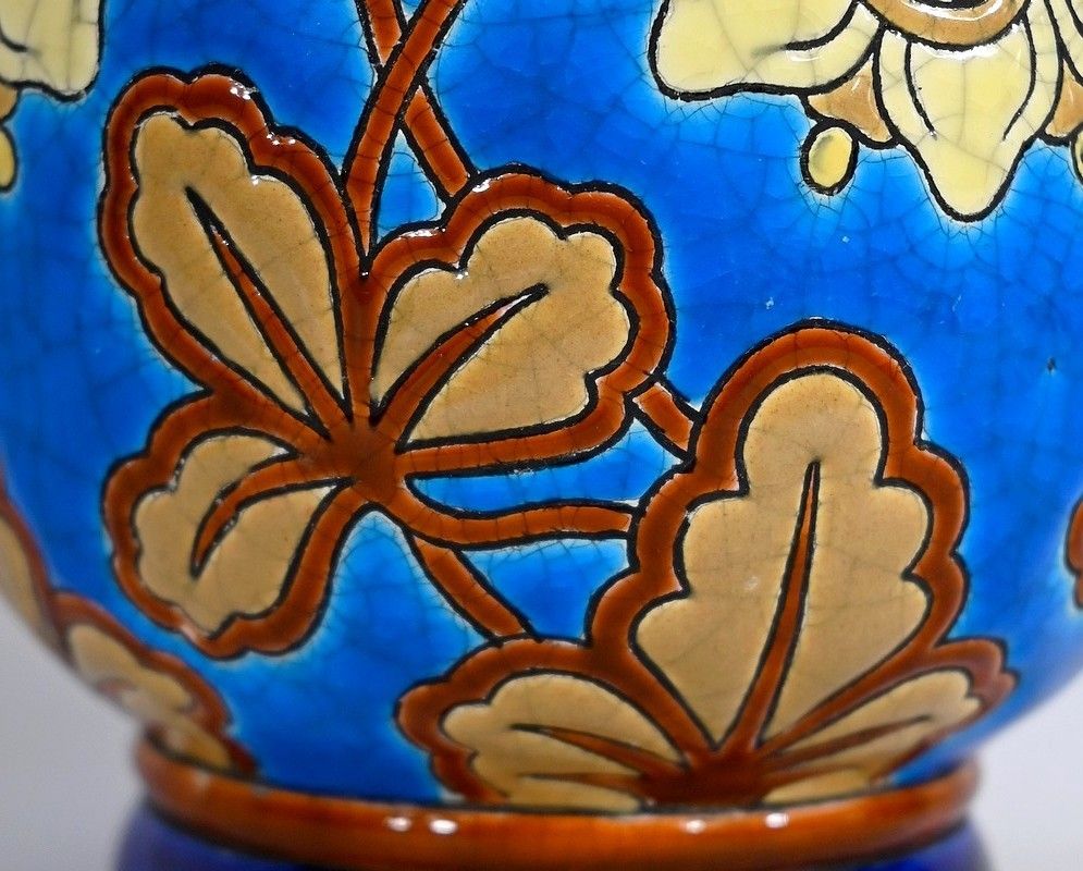 Small Vase Decorated With Flowers In Longwy Enamels   Early 20th Century photo vintage