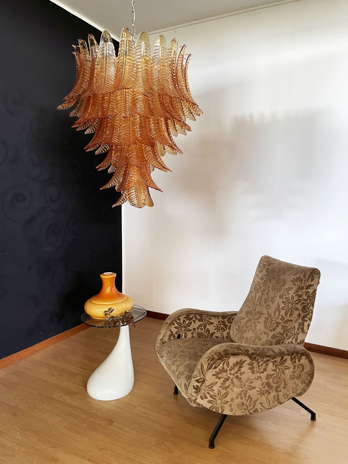 photo vinterior Huge Italian Murano Felci Glass Chandelier   75 Amber Glasses