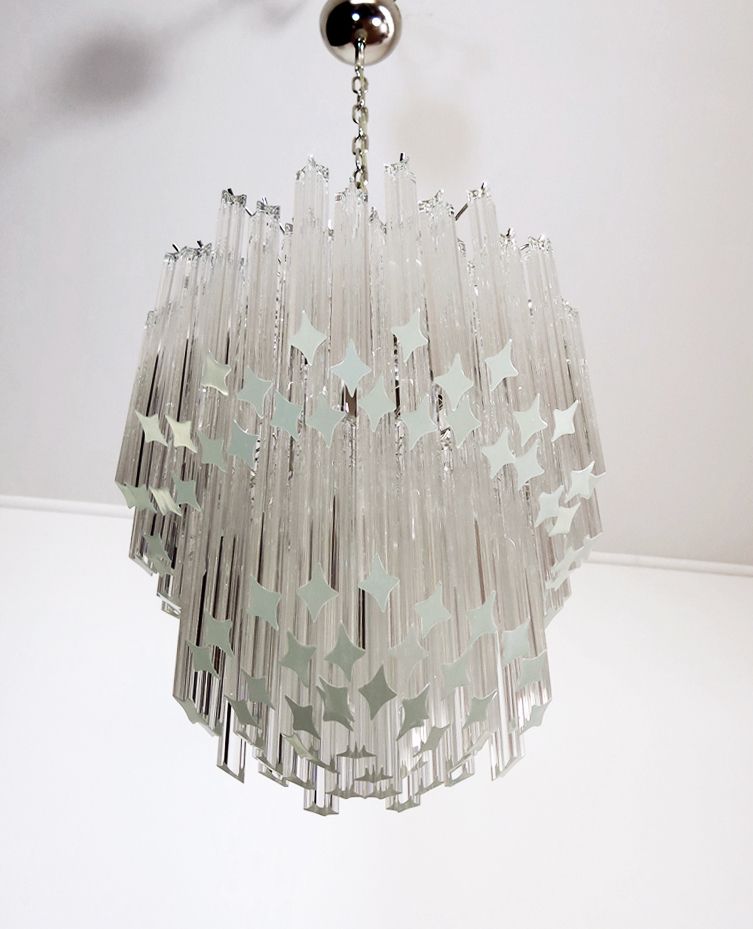 Murano Big Chandelier   Venini Style – 107 Traparent Prism Quadriedri   Elena Model photo buy