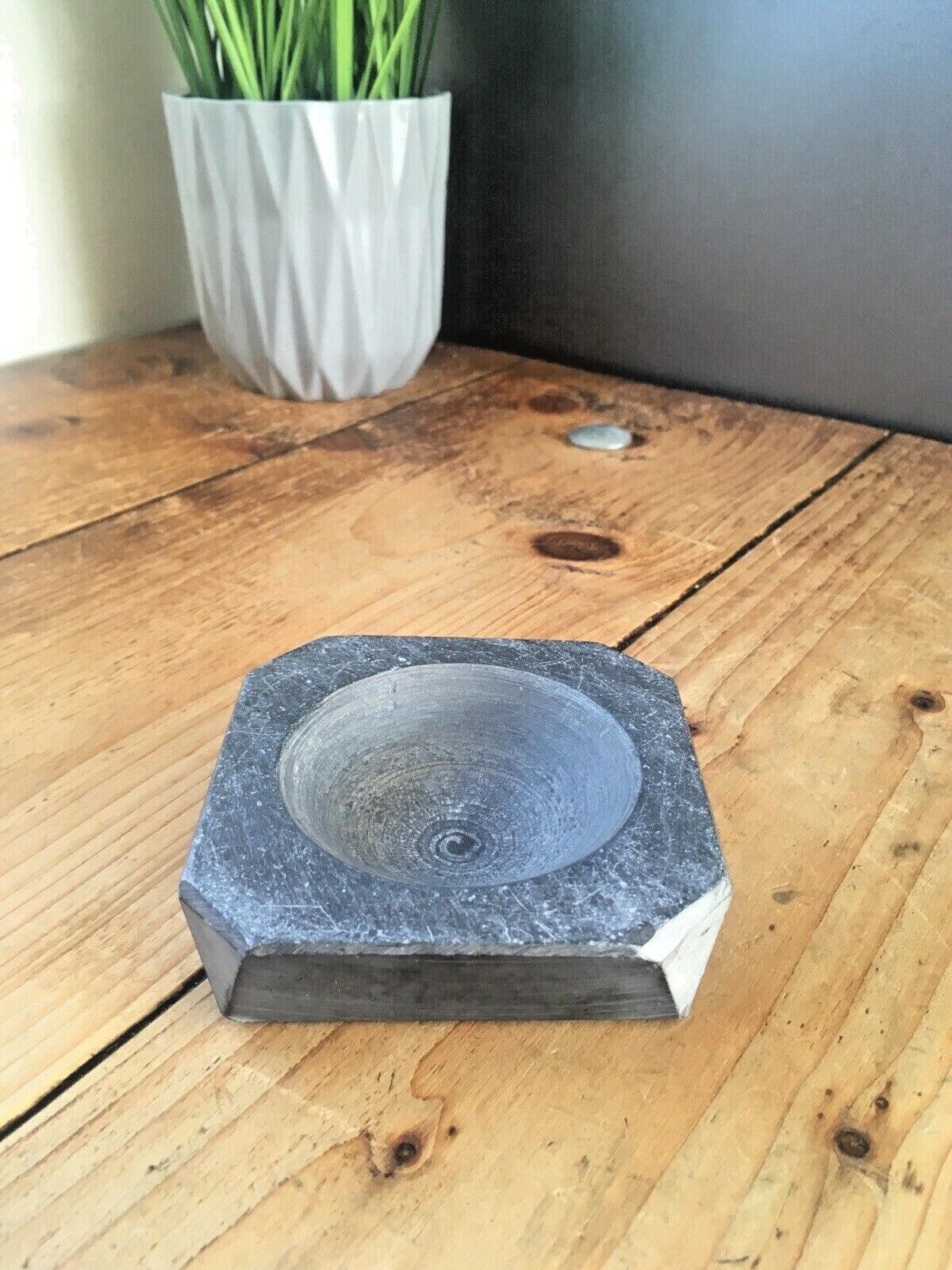 Vintage Geometric Faceted Welsh Folk Art Slate Bowl Ashtray Dish Artdeco Antique photo furniture