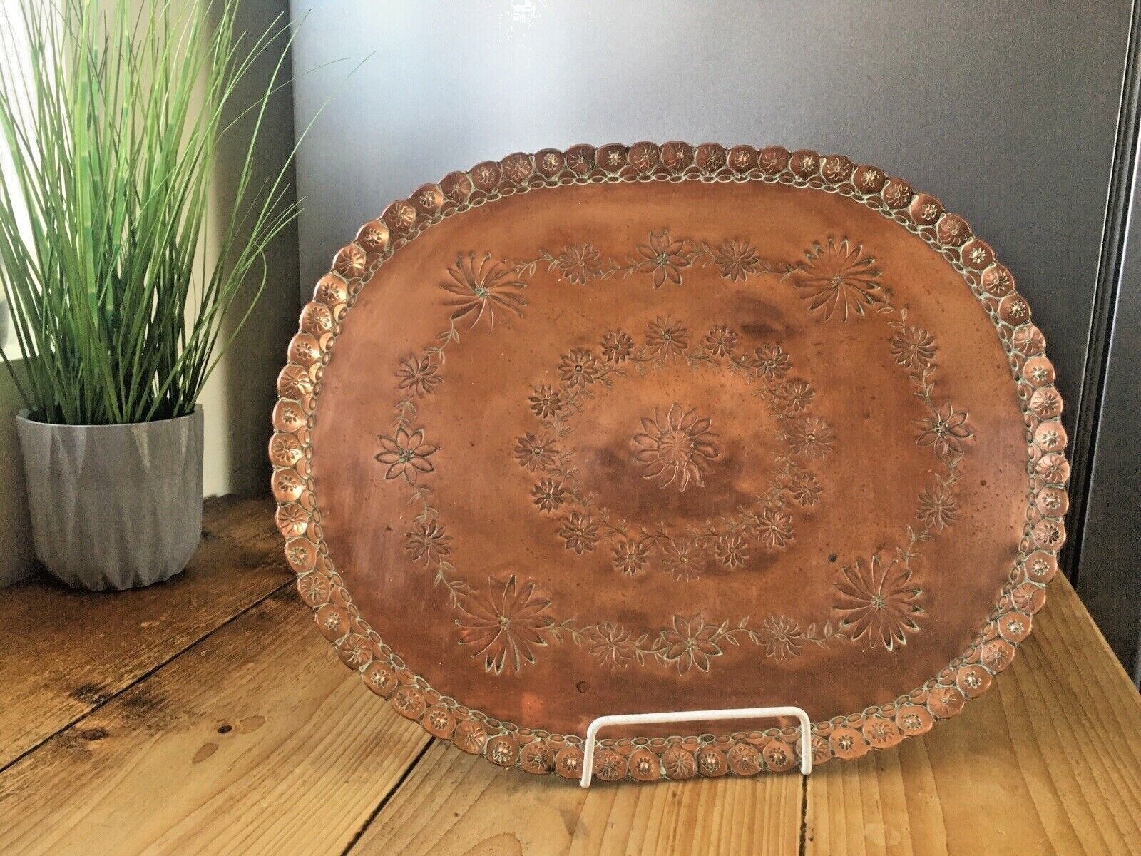 Large Quality Arts & Crafts Floral Flower Power Copper Charger Wall Plate Plaque photo furniture