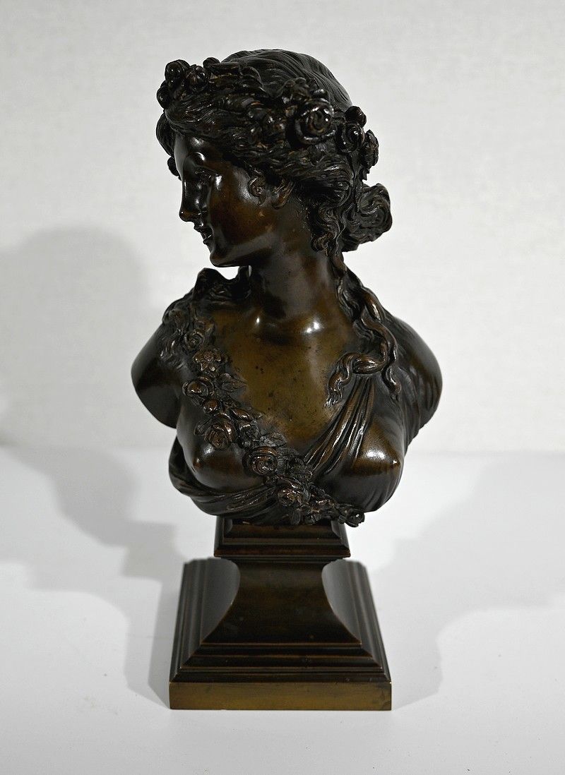 Bronze "Young Woman Crowned With Flowers" After Jc Marin   19th Century