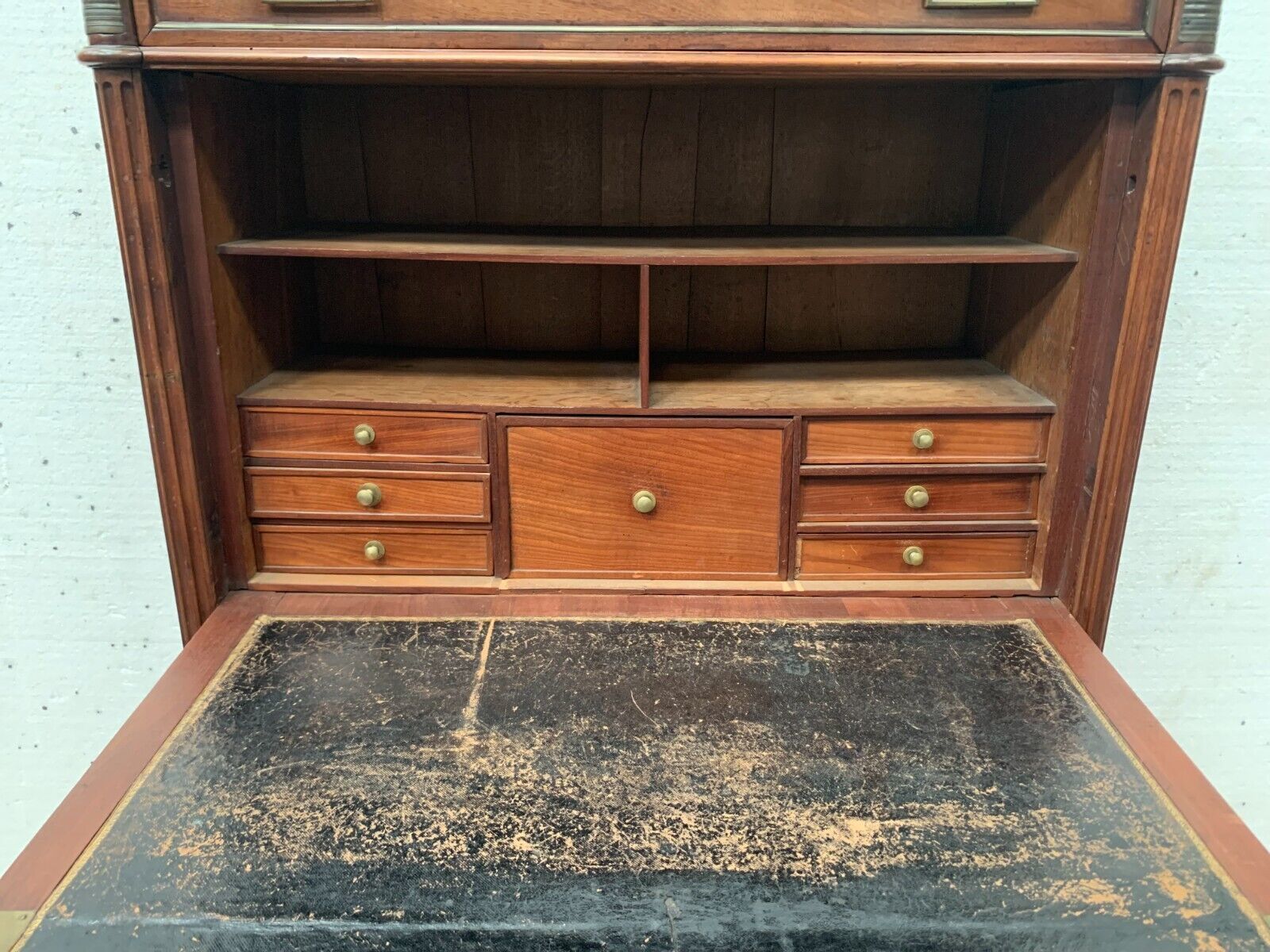 Louis XVI Mahogany Secretary Gray Veined Marble Top 19th Century photo Furniture