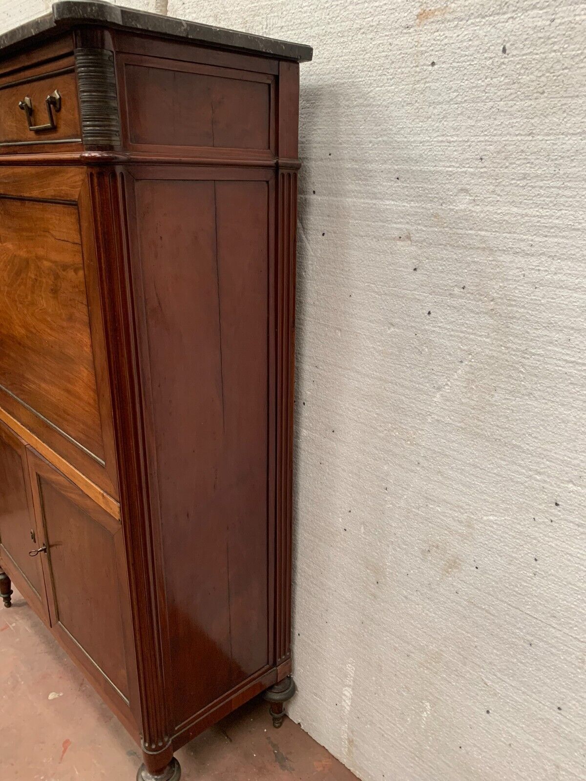Louis XVI Mahogany Secretary Gray Veined Marble Top 19th Century photo buy