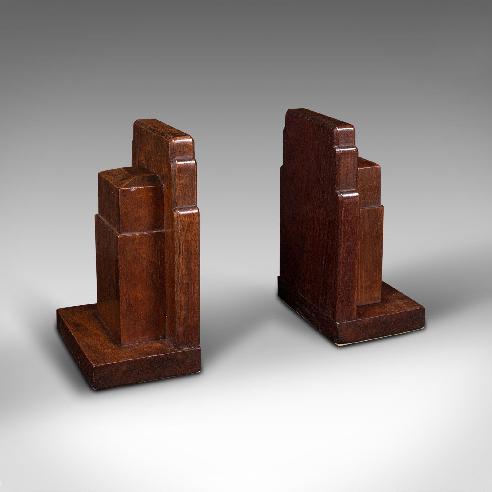 Vintage Pair Of Decorative Bookends, English, Walnut, Gordon Russell, Circa 1930