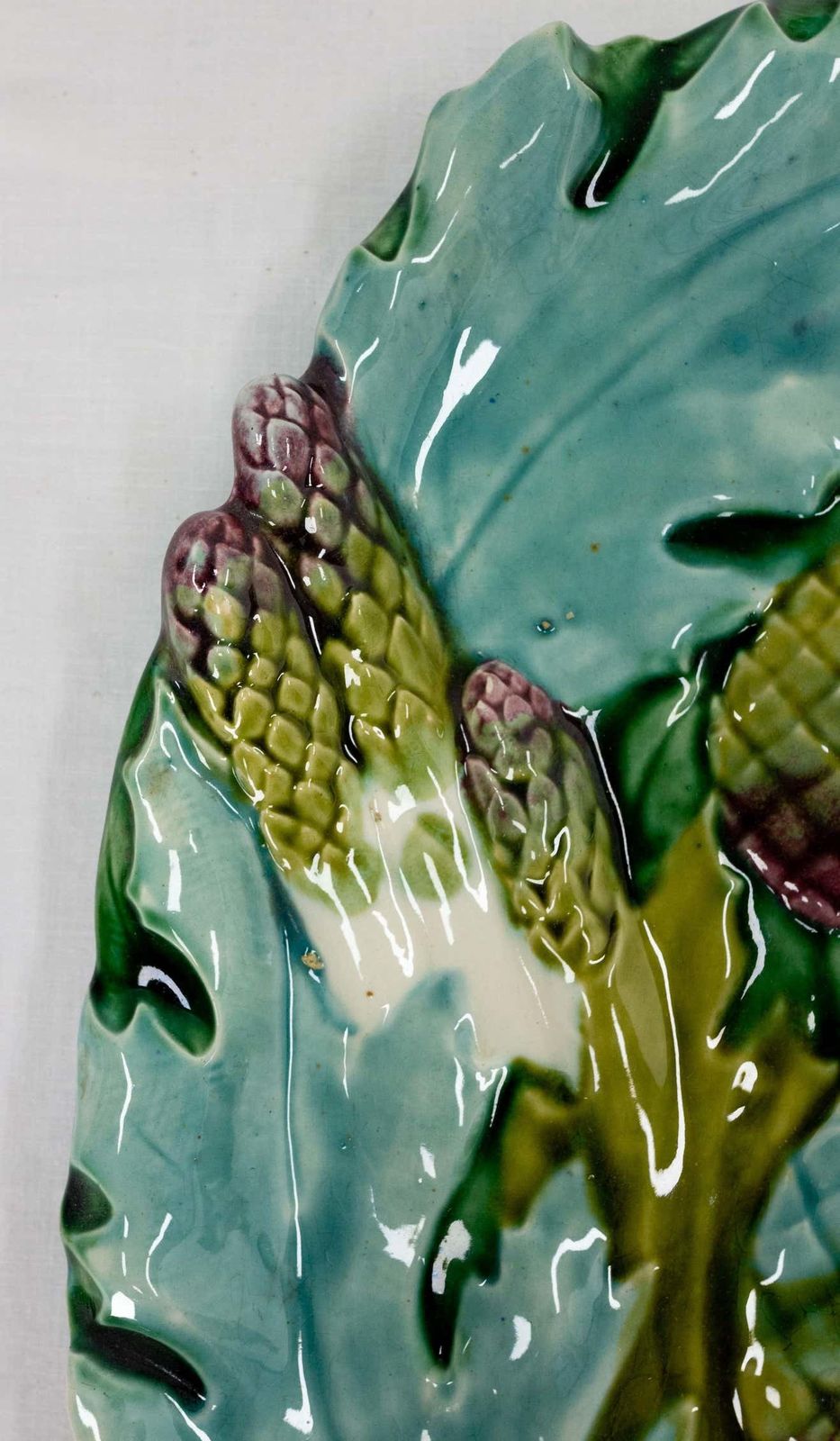 French Art Nouveau Barbotine Vegetables Dish, Glove Box Or Centerpiece, 1900 photo for sale