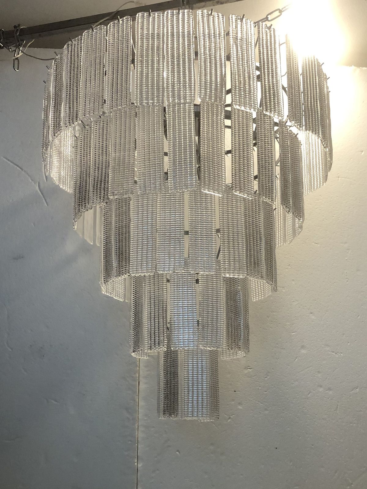Huge Transparent Modern Striped “Listelli” Murano Glass Chandelier photo Lighting