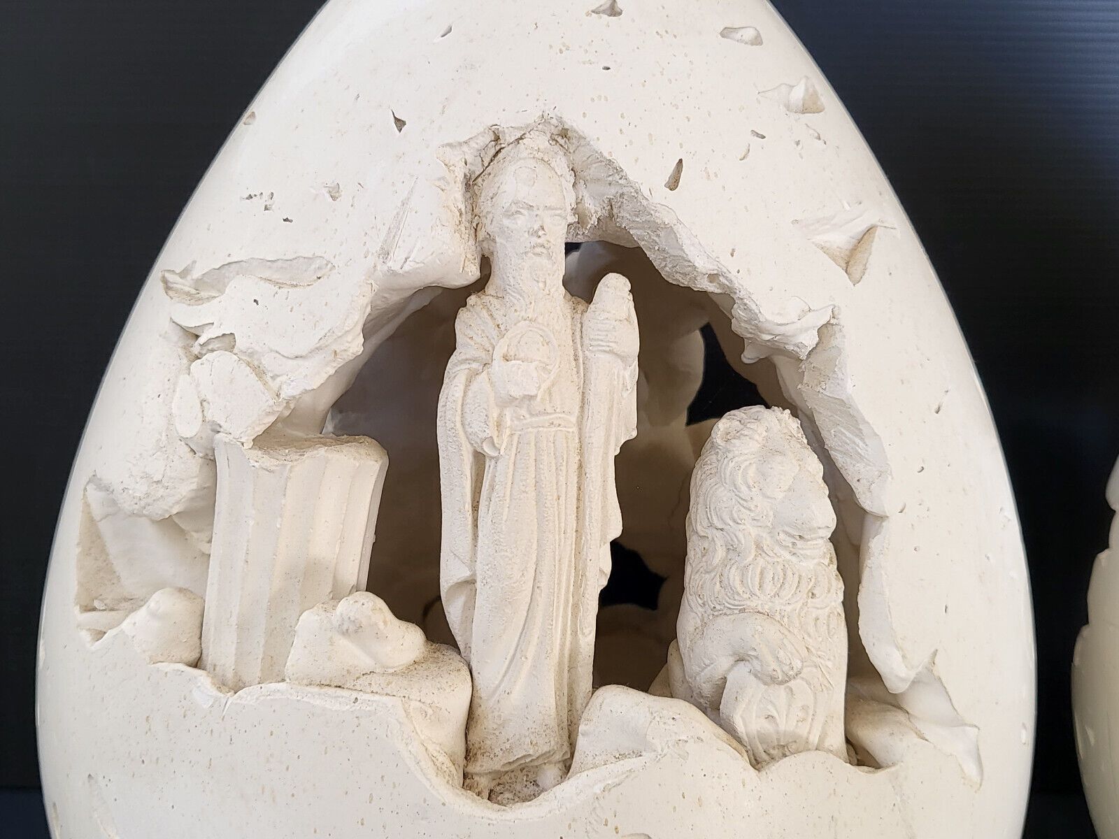 Pair Of Vintage Egg Lamps 1970 Greek Mythology Plaster Pumice 70s photo for sale