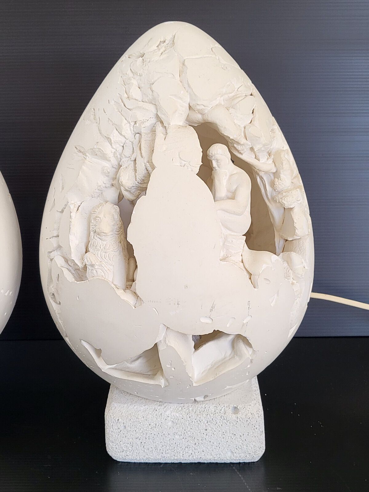 Pair Of Vintage Egg Lamps 1970 Greek Mythology Plaster Pumice 70s photo buy