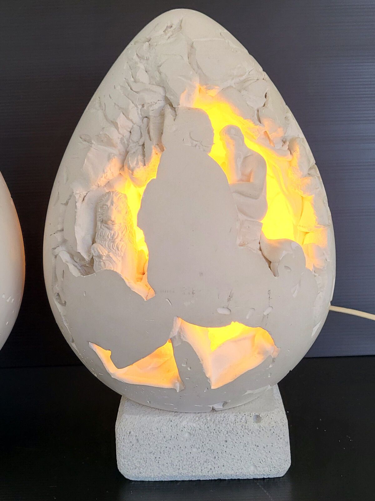 photo buy Pair Of Vintage Egg Lamps 1970 Greek Mythology Plaster Pumice 70s