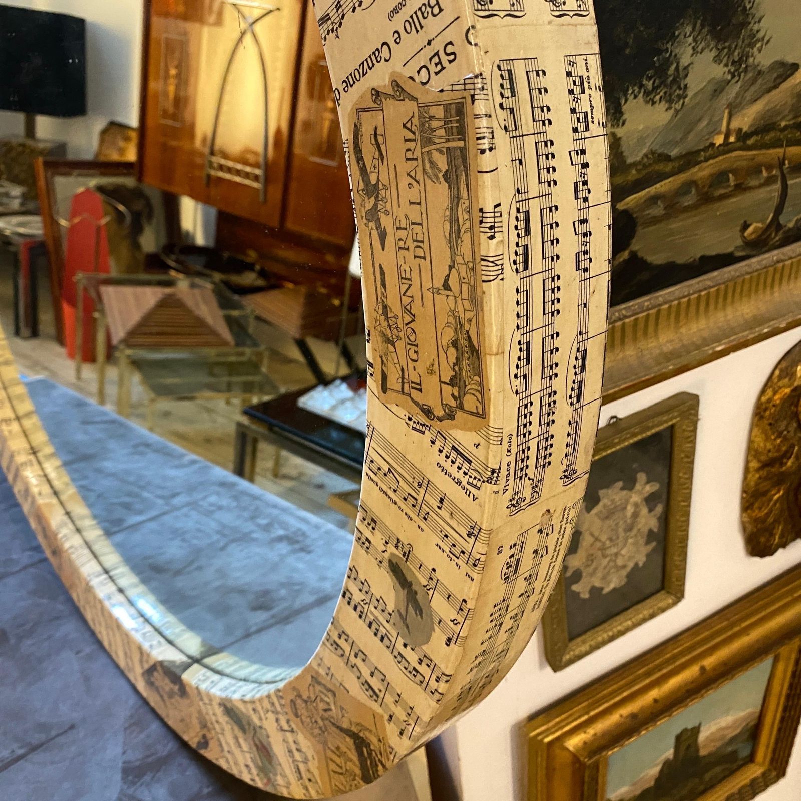 1960s Mid Century Modern Hand Crafted Wall Mirror In The Style Of Fornasetti photo Home Decor