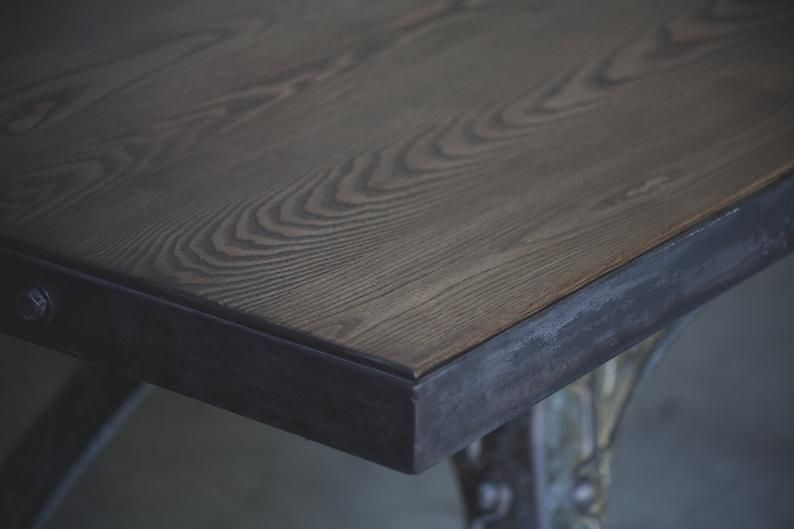 Henry Bamford Industrial Dining Table   Original Cast Iron Base With Gold/Bronze Detailing photo buy