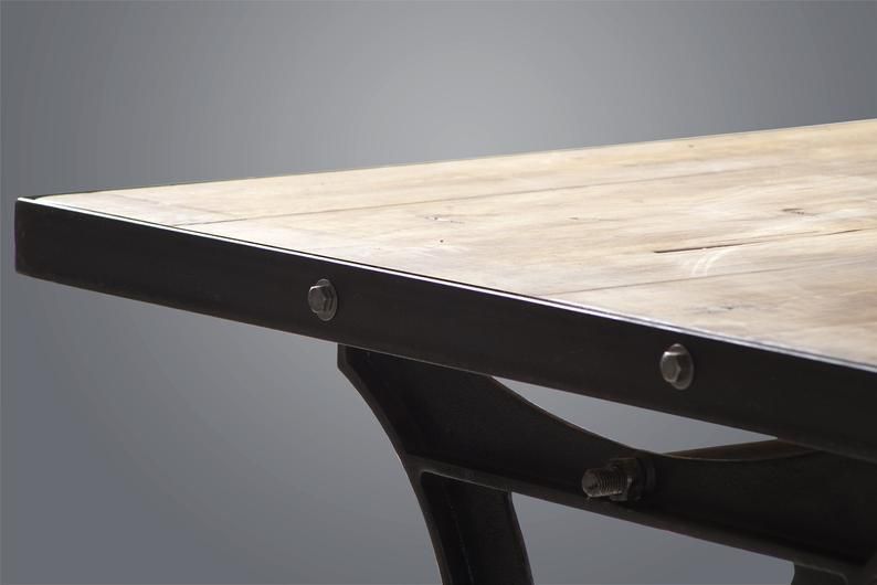 photo for sale Henry Bamford Industrial Dining Table   Original Cast Iron Base With Gold/Bronze Detailing