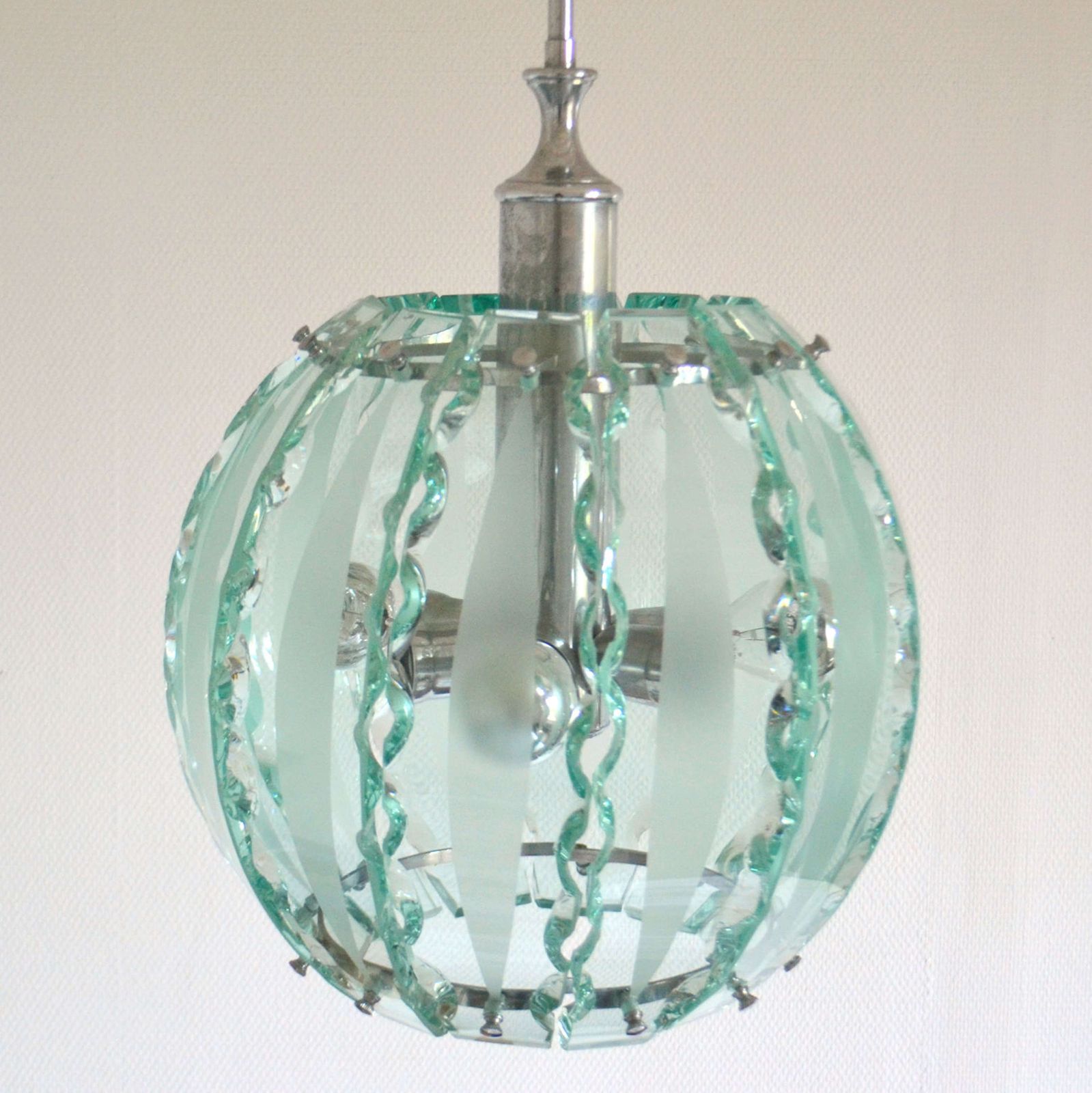 Chandelier In Glass And Chrome, 04 Zero Quatro For Fontana Arte photo furniture